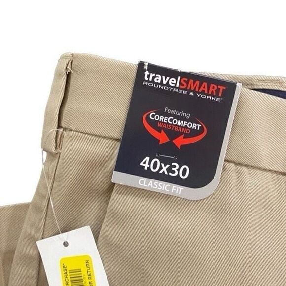 RoundTree & Yourke Travel Smart Core Comfort waistband 40x30 classic fit khaki - Picture 3 of 6